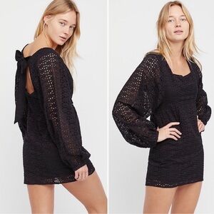 Free People Lovey Dovey Black Eyelet Mini Dress